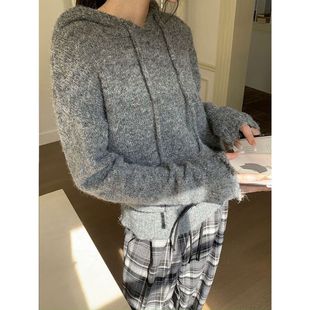 冬季 百搭女羊毛连帽宽松休闲卫衣2024W292百搭毛衣针织衫
