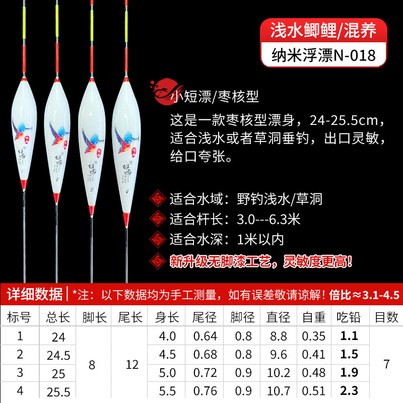 蜓雨纳米枣核形浅水漂高灵敏