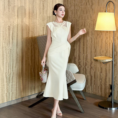 订婚婚宴礼服裙2025夏季新款女装法式设计感修身开叉连衣裙