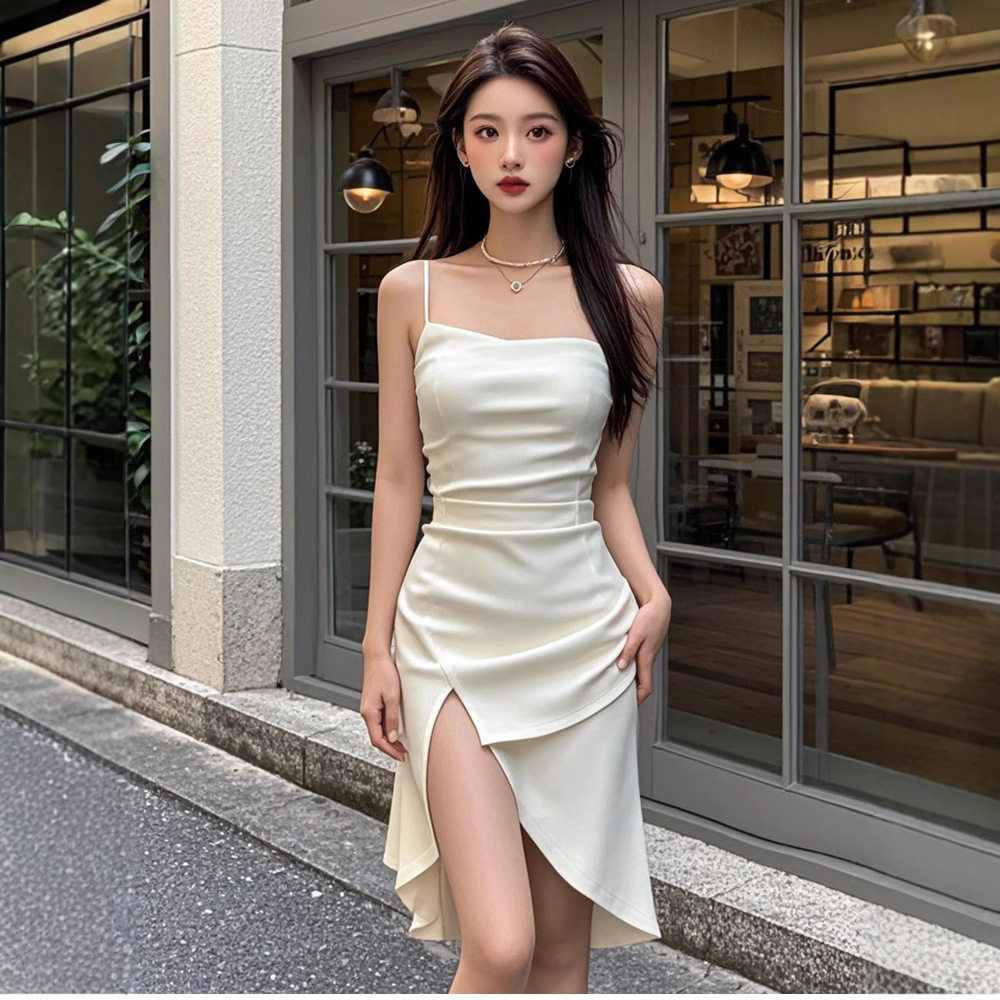 2026年辣妹性感小心机开叉吊带连衣裙御姐风气质修身显瘦绝美短裙