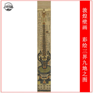 敦煌壁画  彩绘三界九地之图复古字画竖幅高清微喷仿古复制装饰画