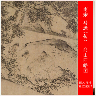 南宋 马远(传） 商山四皓图 国画仿古复制品高清微喷长卷装饰画