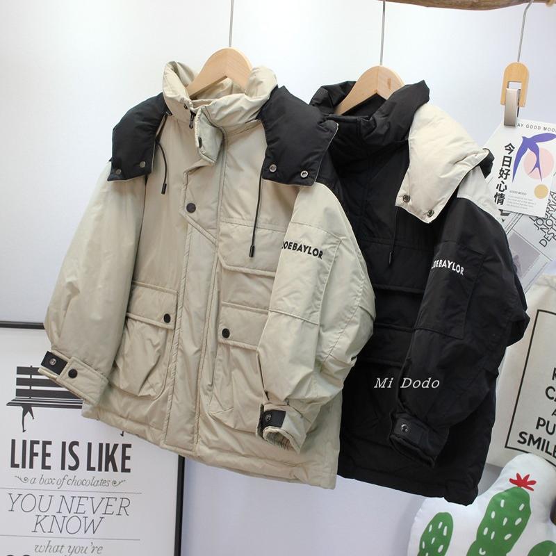 9-19码品牌童装冬男女童韩90白鸭绒工装连帽羽绒服中大童保暖外套