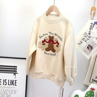 9-19码童乐鱼童装男女童冬加绒圆领卫衣中大童韩版饼干熊加厚上衣