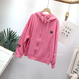 140-150码童装中大童女童拉链连帽外套女孩薄款开衫卫衣休闲上衣