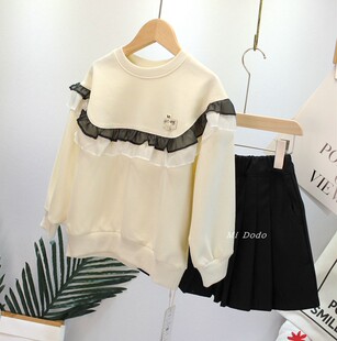 女童秋新款 叫我格格童装 蕾丝镶边卫衣中大儿童圆领上衣T恤 17码