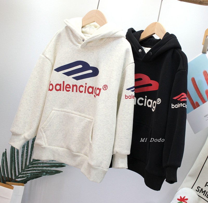 9-19品牌童装男女童连帽一体绒套头字母卫衣中大儿童洋气厚上衣潮