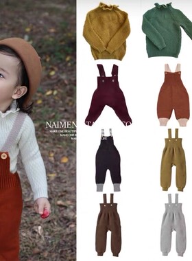 ins爆款fub23秋冬男女童长裤 宝宝背带裤美利奴羊毛小童裤子毛衣
