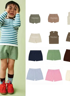 FUB26男女婴童可爱纯色针织短裤裤子薄款夏季爆米花幼儿园宝宝小