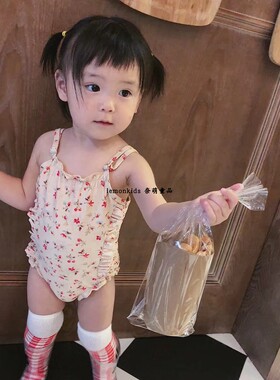 ins宝宝2025夏季新款cbc碎花复古连体泳衣儿童女童宝宝亲子泳装