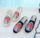 白色休闲牛筋女鞋 刺绣半包拖鞋 大理古镇丽江民族风中国风中式 新款