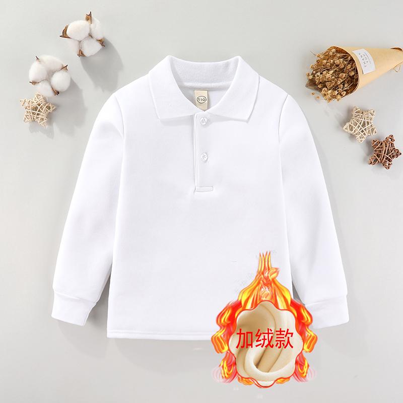 儿童白色加绒POLO衫男童保暖打底衫女童中大童秋冬季加厚校服上衣