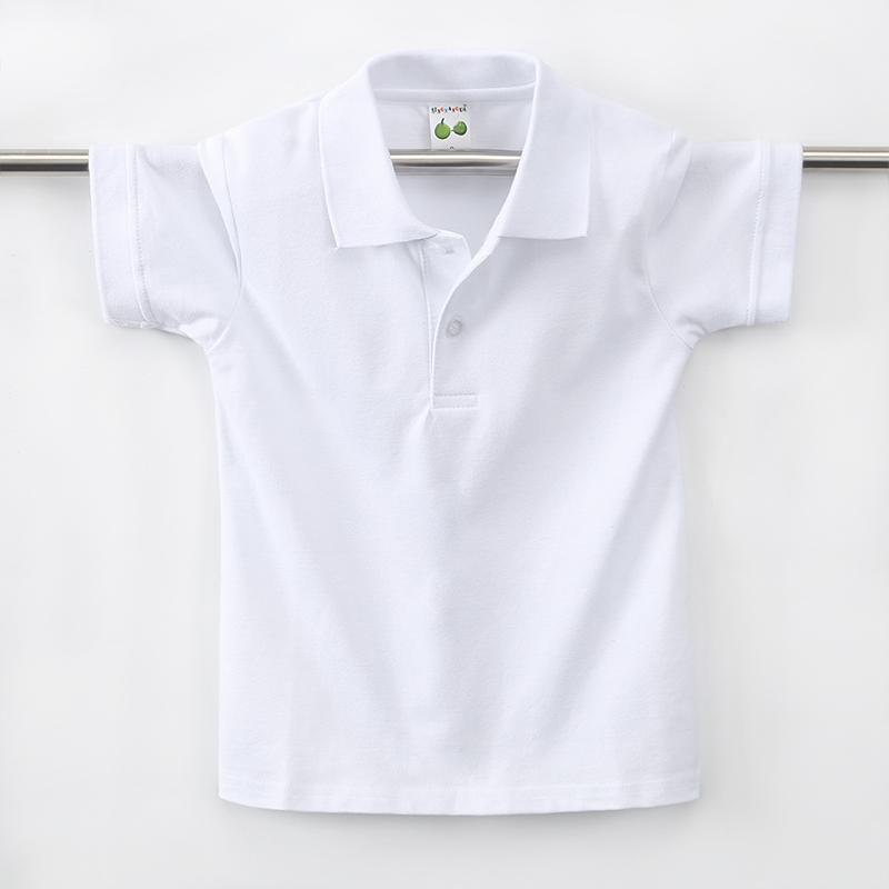儿童白色短袖纯棉POLO衫夏季男女童翻领T恤初高中小学生演出班服