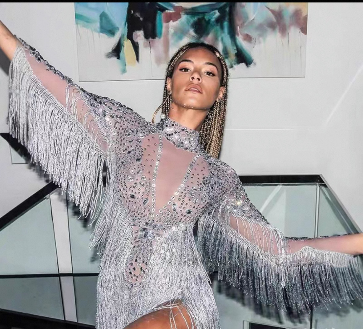 欧美闪耀流苏拉丁舞舞台服装夸张模特走秀服装夜店gogo演出服大气