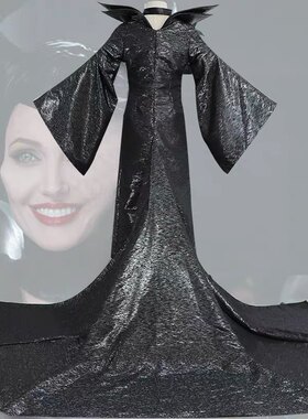 沉睡魔咒电影黑色长袍COS黑魔女玛琳菲森同款衣服朱莉拖地长裙子