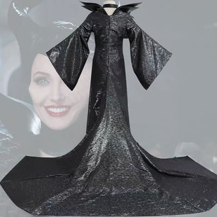 沉睡魔咒电影黑色长袍COS黑魔女玛琳菲森同款衣服朱莉拖地长裙子