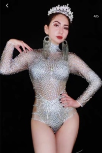 女歌手吊环杂技钢管5度舞蹈水钻高叉连体弹力显瘦舞台演出服