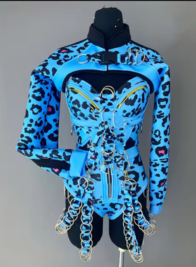 DBeatGOGO酒吧夜店蓝色豹纹欧美厂牌唱跳组合舞美演出服gogo外籍