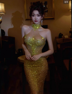 高级感水钻包臀鱼尾裙生日高端轻奢礼服连衣裙音乐节女歌手演出服