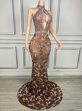 演出服青蛙女歌嘉宾gogo不露肉蓝色满钻露腰高叉连体服舞台