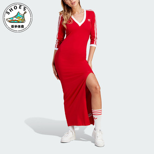 三叶草女子侧开叉长款 运动休闲连衣裙II0750 阿迪达斯正品 Adidas