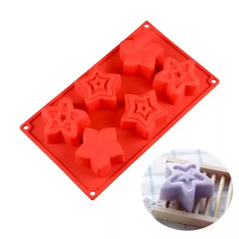 6连不同花纹五角星形蛋糕甜品冰皮月饼果冻DIY烘培手工皂硅胶模具