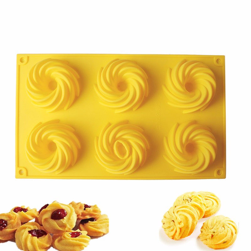 6连DIY自制曲奇饼干硅胶烘焙模具空心西点巧克力果冻布丁耐高温模