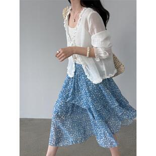 鹿西韩显瘦系温柔风碎花多层边半身裙女26夏季高腰美洋半裙1789
