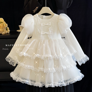 女童洛丽塔公主裙春秋2025新款儿童白色生日宴连衣裙礼服洋装裙子