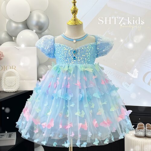 女童夏季冰雪奇缘爱莎蝴蝶礼服裙
