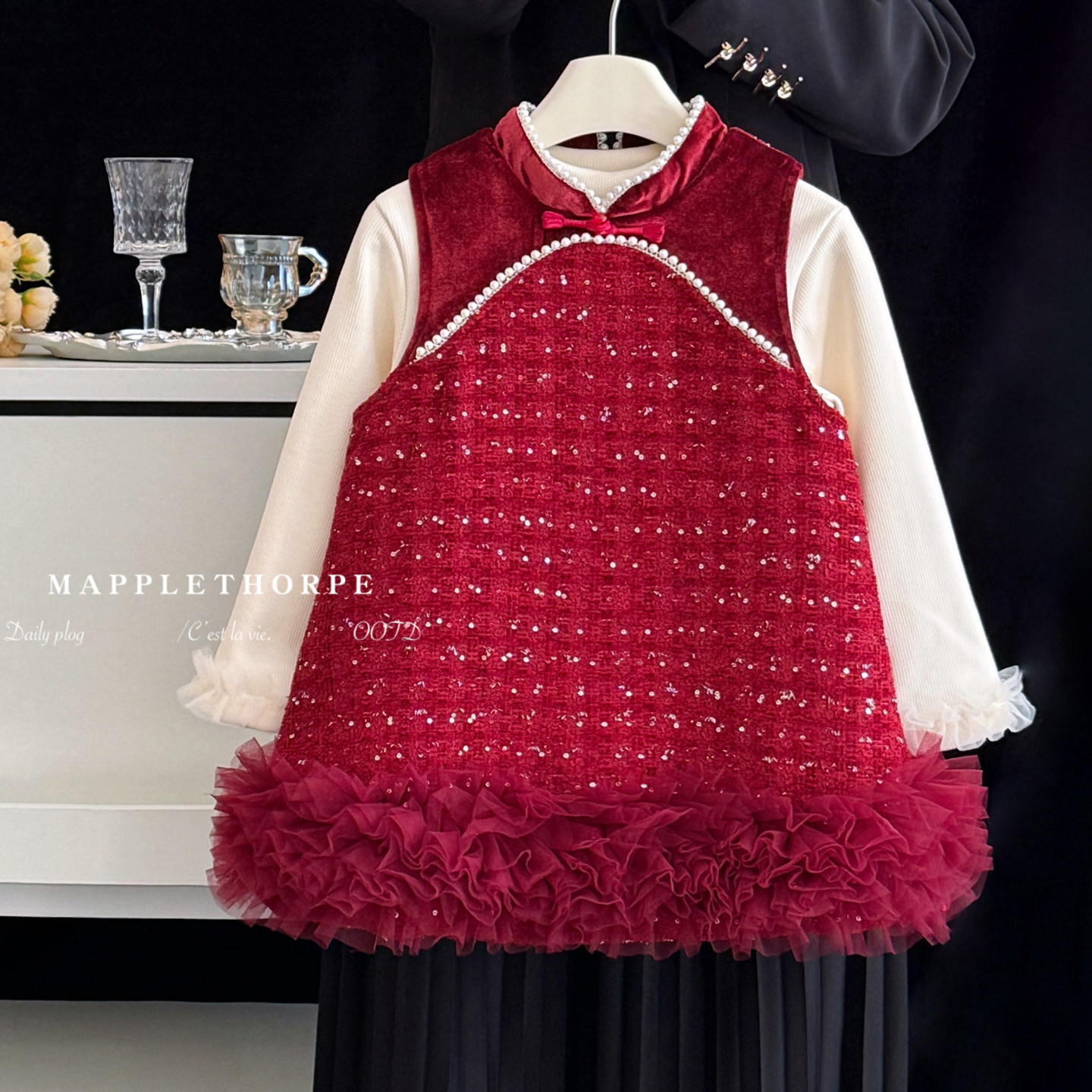 女童红色连衣裙冬季加厚夹棉宝宝背心裙套装儿童洋气中国风拜年服,童装/婴儿装/亲子装,连衣裙,淘宝优惠券,粉丝福利购,淘宝优惠卷