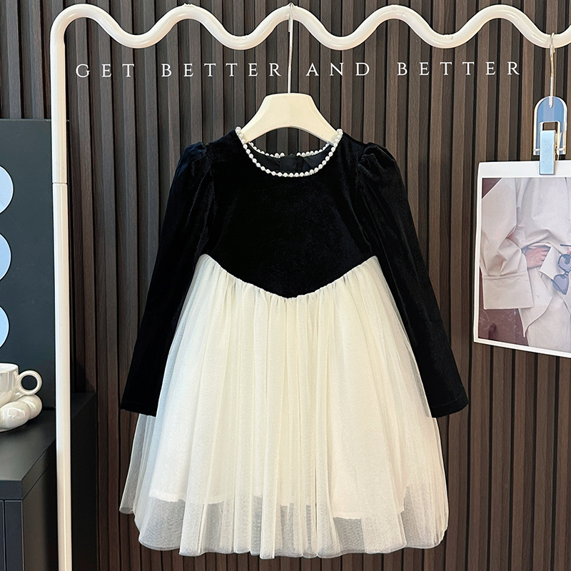 女童秋冬装时髦丝绒款公主连衣裙
