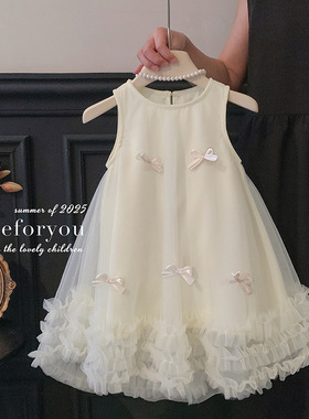女童连衣裙夏季2026新款洋气纱裙超仙蝴蝶结小女孩白色蓬蓬公主裙