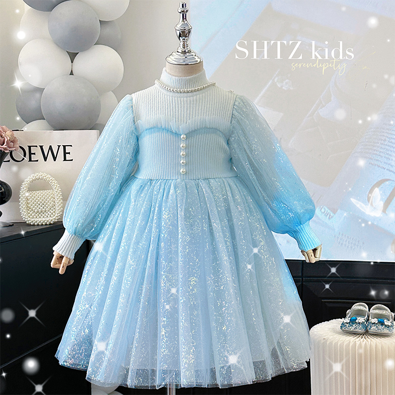 女童加厚毛衣裙加绒爱莎公主裙