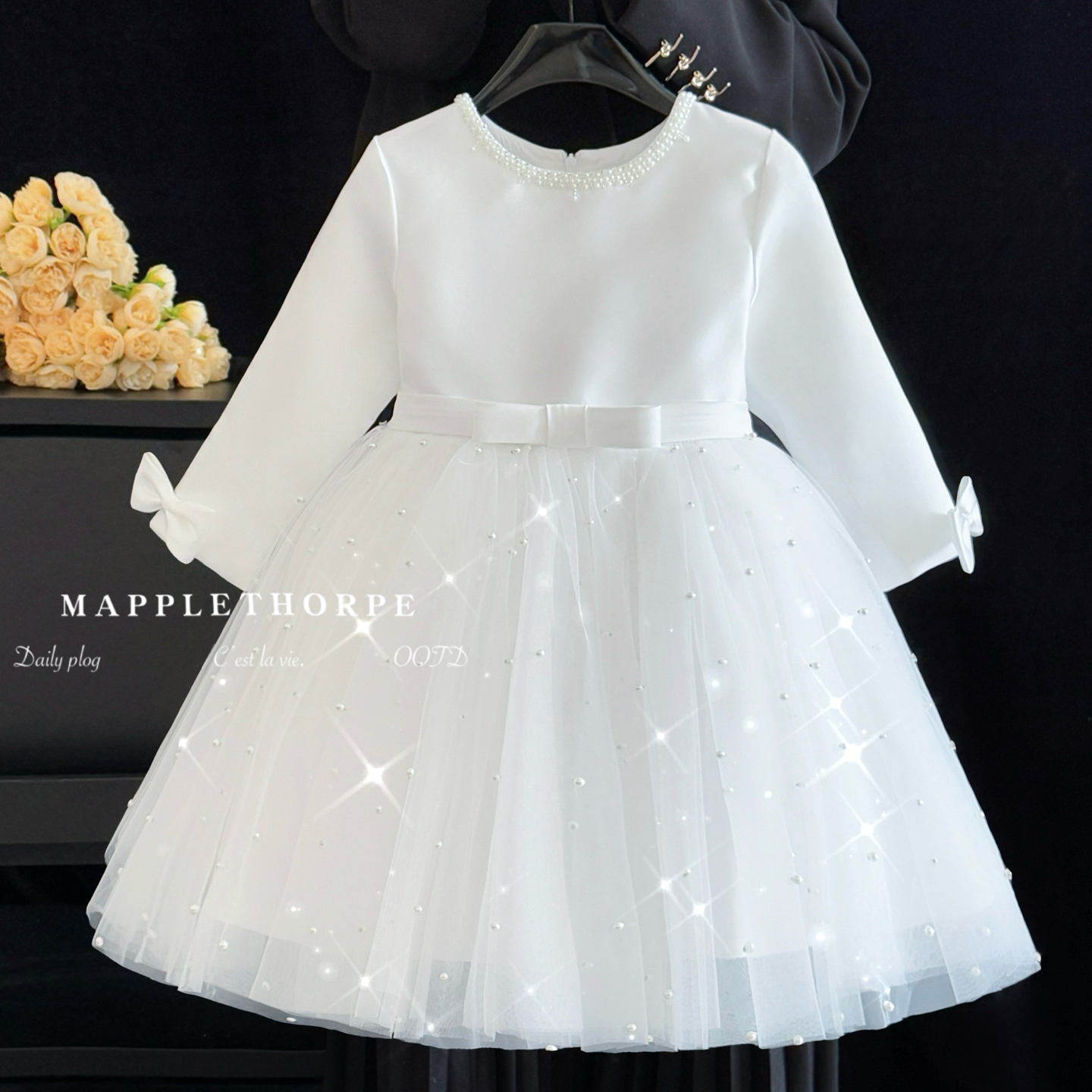 女童公主裙秋冬高端花童婚纱儿童连衣裙女宝宝周岁生日礼服蓬蓬裙