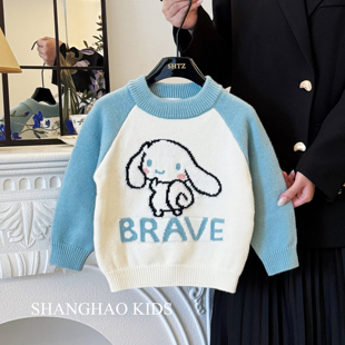 女宝宝加厚百搭上衣潮 儿童洋气针织衫 女童卡通毛衣秋冬季 2025新款