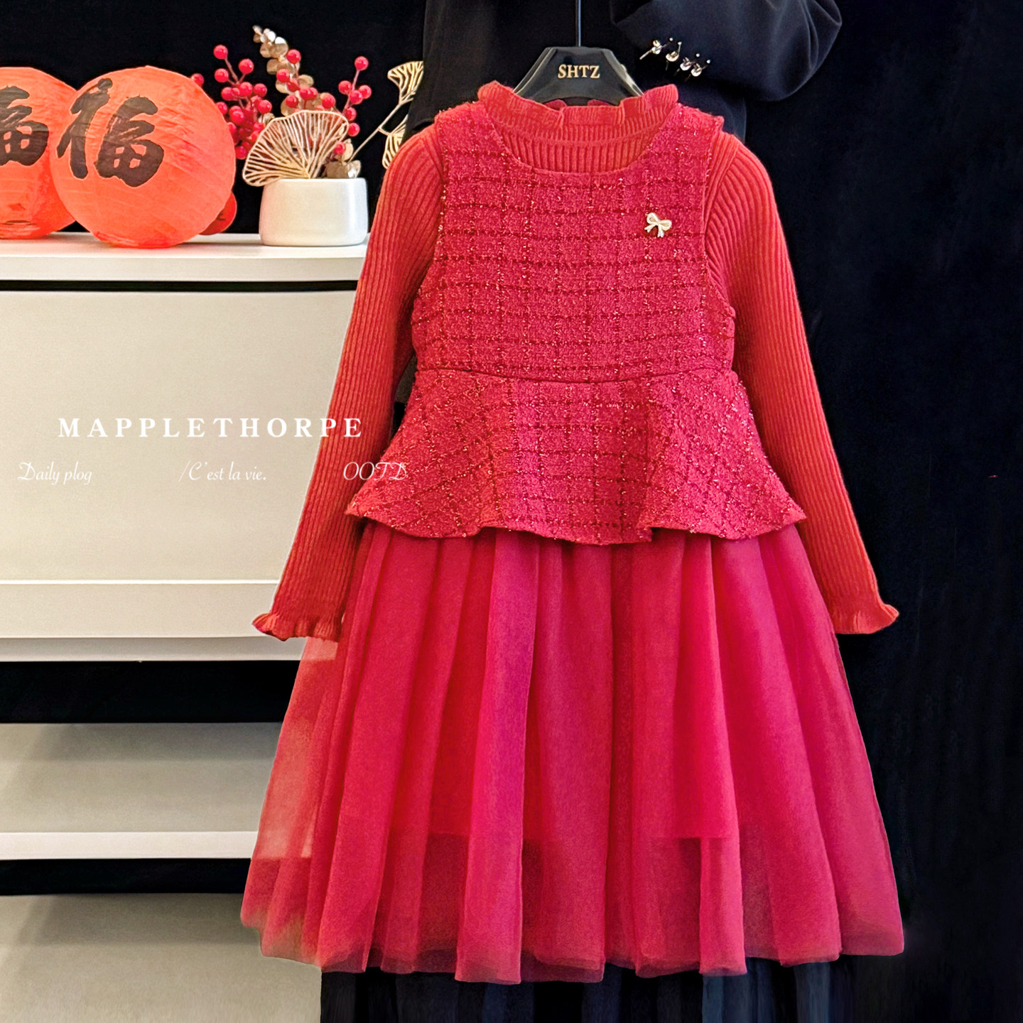 女童秋冬季时髦洋气网纱连衣裙