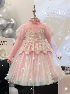 高端女童公主裙春秋新款 洋气小女孩针织毛衣裙子儿童美人鱼连衣裙