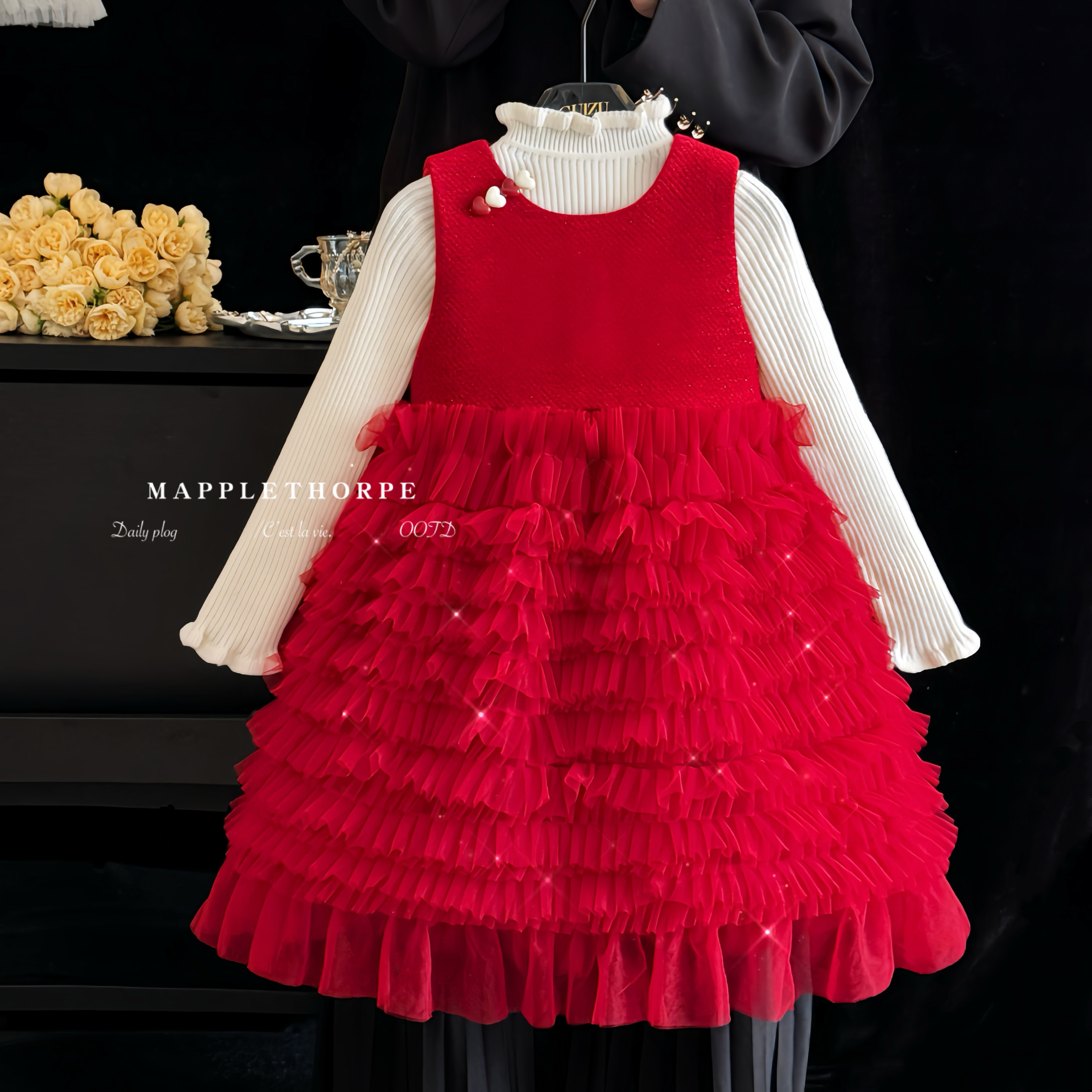 女童秋冬新款重工加绒蓬蓬公主裙