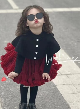 法国女童tutu裙秋冬装2025新款女宝宝洋气毛衣搭配上衣蓬蓬裙套装