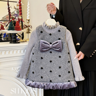 女童连衣裙套装冬装2025新款毛呢背心裙两件套儿童小香风生日裙子