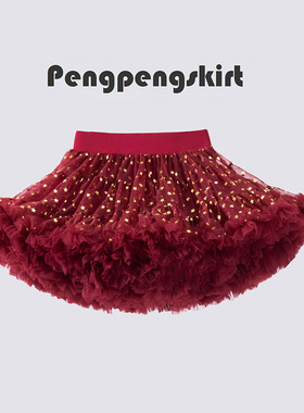 法国女童tutu裙秋冬季洋气宝宝公主蓬蓬裙半身红色兔兔裙新年套装