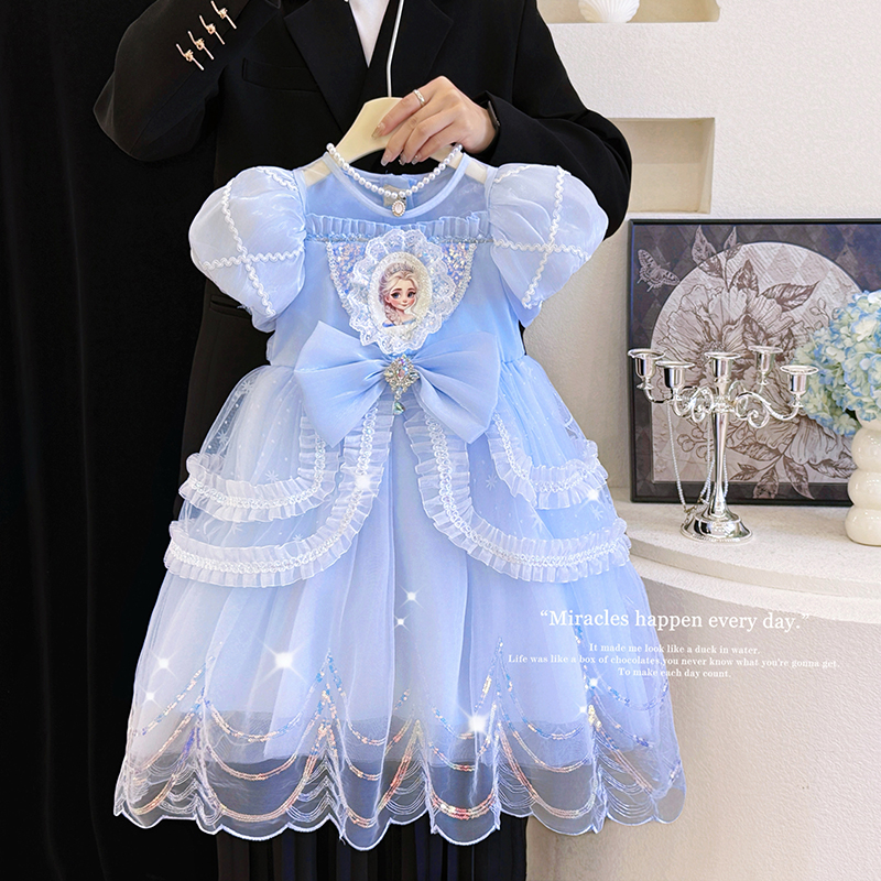 女童爱莎公主裙夏款儿童洛丽塔蓬蓬裙洋气高端生日礼服艾莎连衣裙