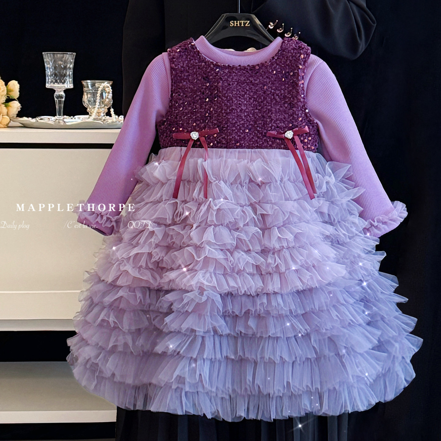 女童连衣裙冬装洋气紫色公主裙儿童加绒生日礼服高端亮片蓬蓬纱裙,童装/婴儿装/亲子装,连衣裙,淘宝优惠券,粉丝福利购,淘宝优惠卷