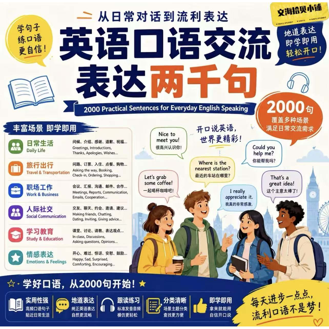 英语口语交流表达2000句日常职场旅行情景对话零基础自学地道英文