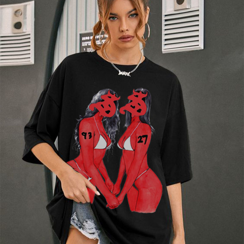 涂鸦美式复古上衣短袖嘻哈宽松