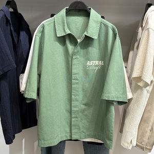 2026春夏新品男装简约休闲棉质宽松拼接印花水洗衬衫 6085410 519