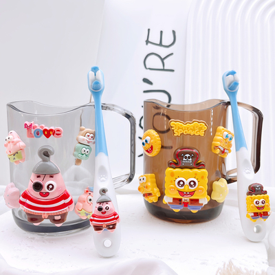 海绵宝宝儿童牙刷牙杯套装派大星漱口杯2-6-12岁小孩学生刷牙杯缸