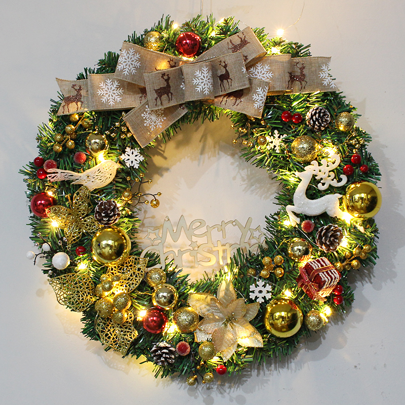 圣诞花环门挂发光装饰品