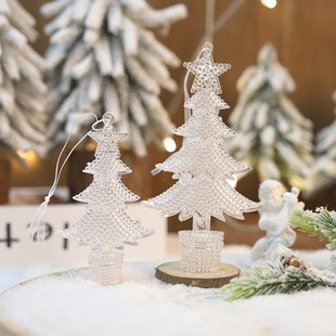 热卖 饰钥匙雪花五星亚克力冰条冰柱天使立体麋鹿挂件 透明圣诞树装